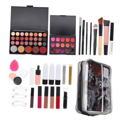 COOLHIYA One Women Makeup Kit Multi-purpose Cosmetic for Beginners and Professionals Including Eyeshadow Palette Lipstick Blush Foundation Concealer Mascara Eyebrow Pencil Brushes for