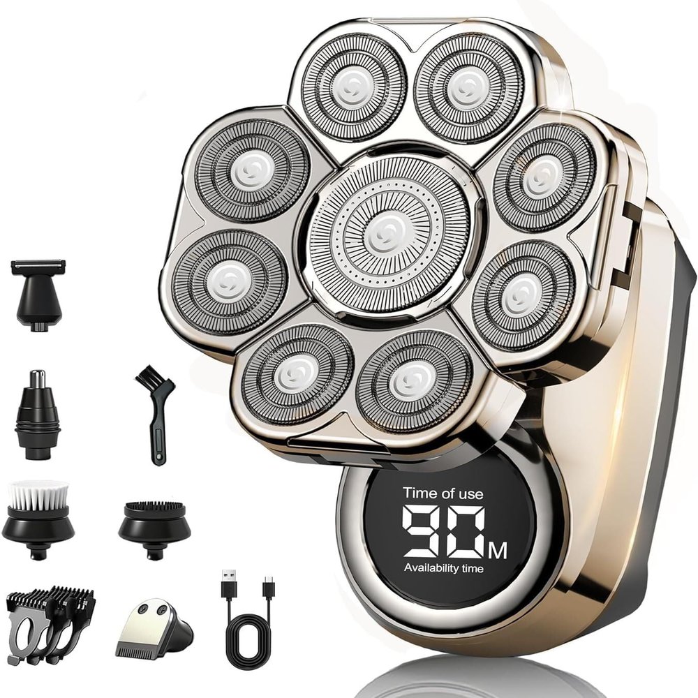 Bald Head Shaver  1 Set with Extra Blade, Silver, Rechargeable Cordless Electric Razor for Smooth Bald Shaving