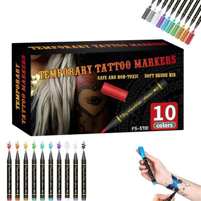 10-Color Temporary Tattoo Markers Set, 2026 New Temporary Tattoo Markers Set, Waterproof Body Art & DIY Creativity, Removable Fake Tattoos Kit for Teens and Adult (1Set)