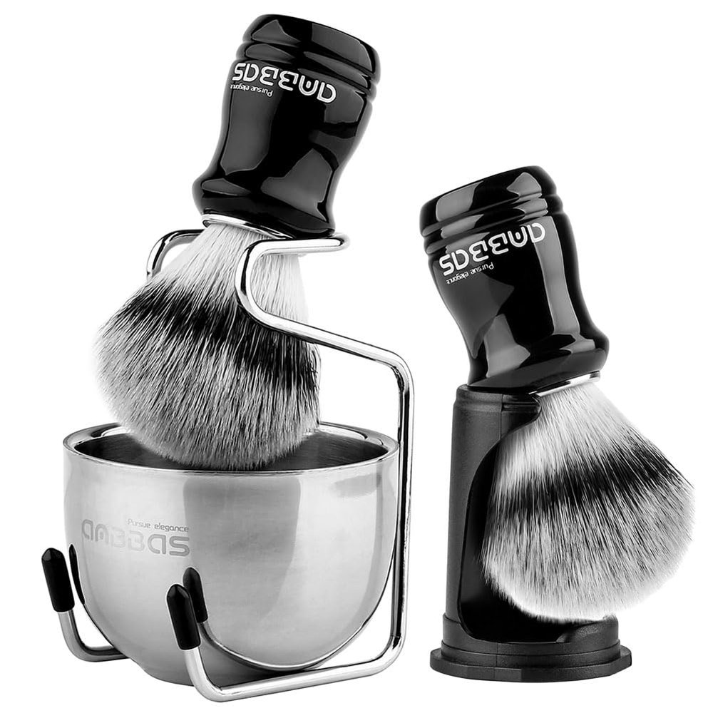 Anbbas 3in1 Shaving Brush Kit with Stainless Steel Shaving Stand and Bowl and Travel 2in1 Set Shaving Brush with Resin Stand