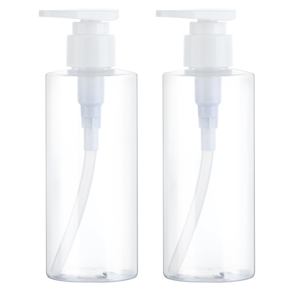 Plastic Pump Bottle Dispenser, BPA-Free Clear Refillable Empty Containers,2 Pack Portable Hand Pump Bottles Dispenser for Lotion Shampoo Conditioner