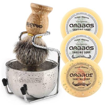 Anbbas Shaving Brush Set with Stainless Steel Shaving Stand and Soap Bowl,3 Soaps Perfect for Wet Close Shave