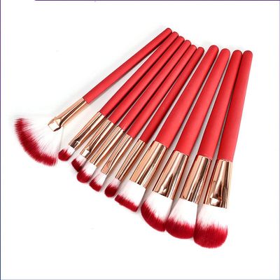 10 Pieces Of Color Changing Handle Makeup Brush Set, Red Foundation, Makeup Tools