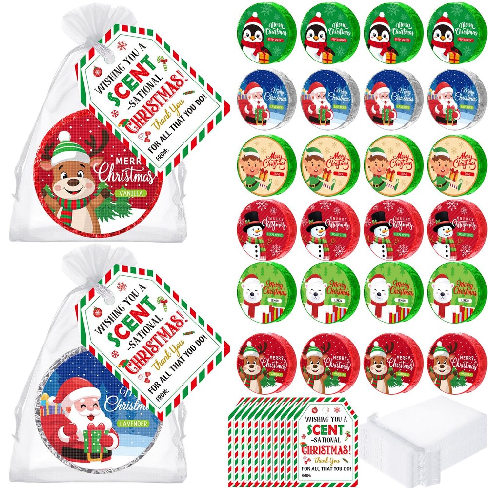 Capoda 24 Pack Christmas Shower Steamers Stocking Stuffers Christmas Gifts Shower Bombs Aromatherapy with Card and Organza Bag Holiday Flavors Self Care Bath Bombs for Women White Elephant Gifts