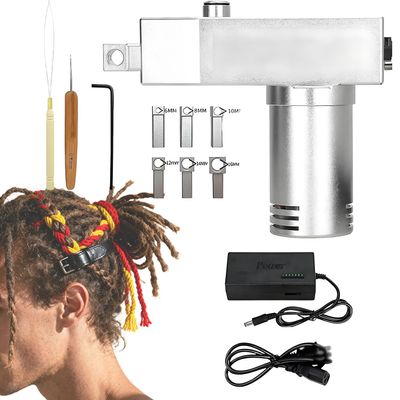 Automatic Dreadlocks Tool,Portable Handheld Instant Loc Machine, with 6 Replacement Holes, Dreadlocks Maker Machine for Long Human Hair and Synthetic Hair, Silver