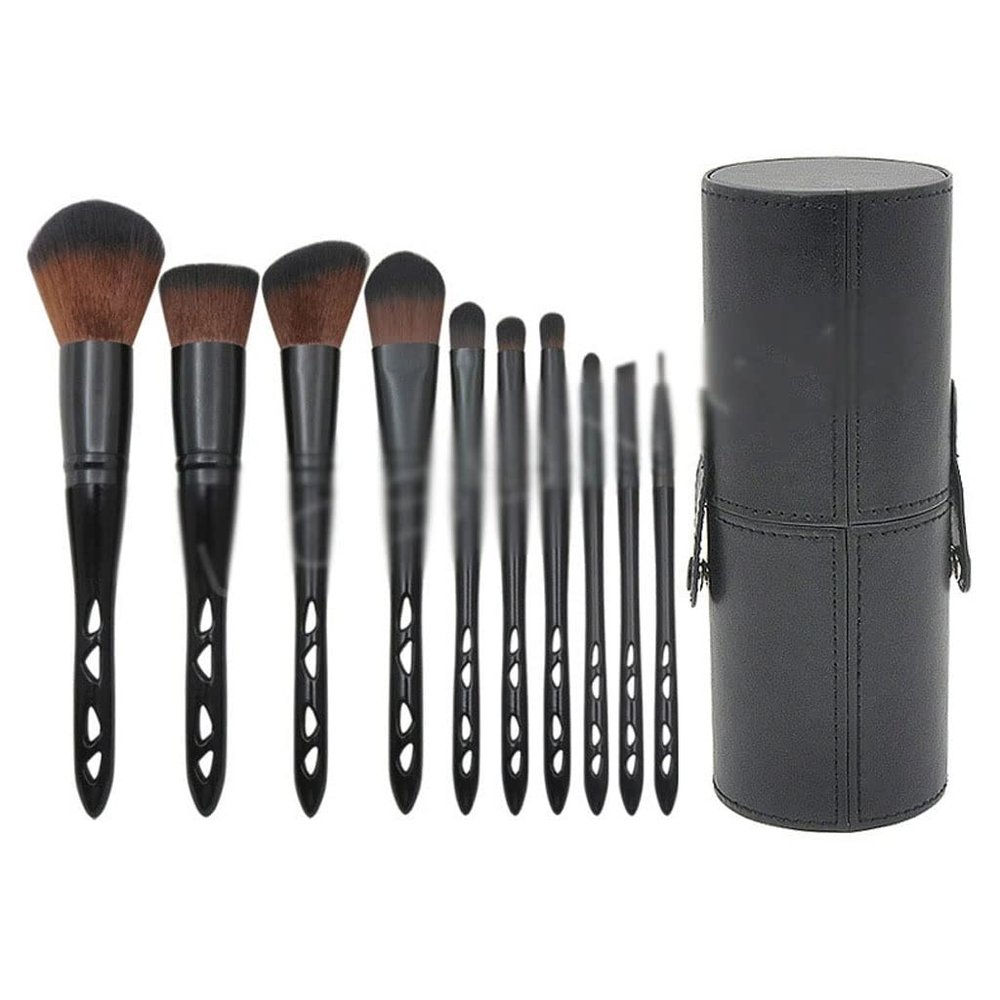 10 Pieces Of Porous Makeup Brush Set, Black Barreled Eye Makeup Tools