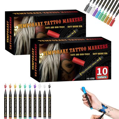 10-Color Temporary Tattoo Markers Set, 2026 New Temporary Tattoo Markers Set, Waterproof Body Art & DIY Creativity, Removable Fake Tattoos Kit for Teens and Adult (2Set)