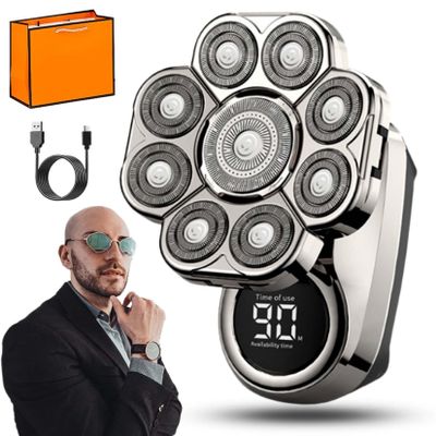 9D Floating Head Shaver for Bald Men, 6-in-1 Detachable Razor, IPX7 Waterproof Wet & Dry Shaving, Intelligent LED Display, Rechargeable Cordless Electric Shaver