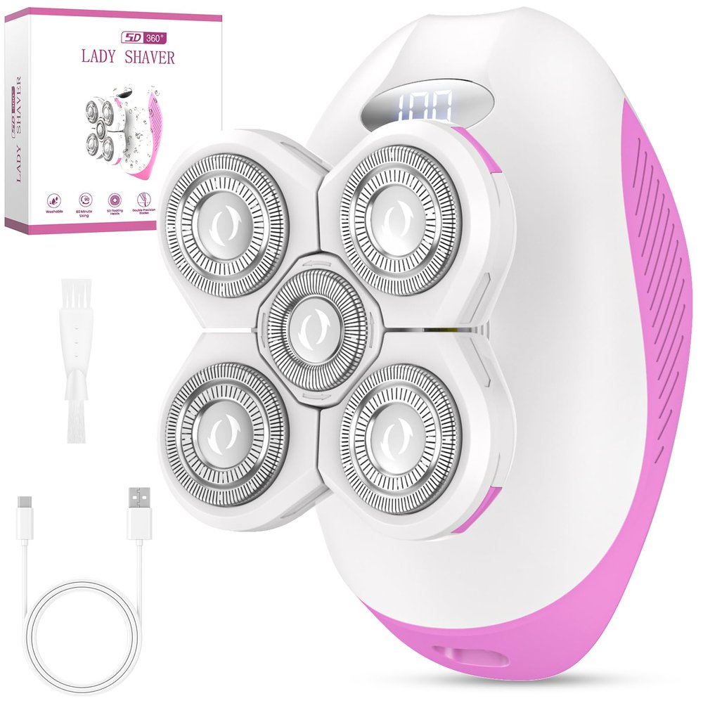 Electric Razors for Women, Anti-Slip Electric Rotary Shaver for Women Legs, Rechargeable Waterproof Body Shaver, Ideal Travel Lady Trimmer Hair Remover for Underarms Armpits &Bikini Area, Cherry
