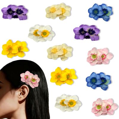 12PCS Double Daffodil Flowers Hair Clips, Assorted Color Narcissus Hairpins, Artificial Daffodil Flower Hair Barrettes Accessories for Women, Headwear Styling Tools for Seaside Vacation Beach Party