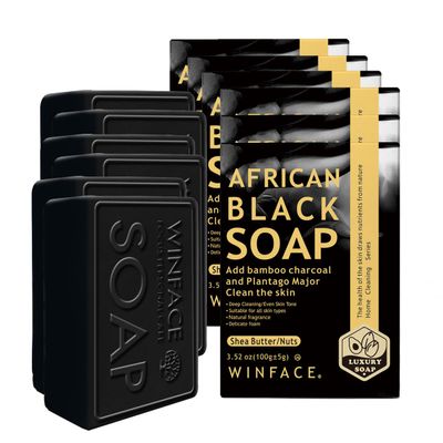 African Black Soap, Natural Facial Cleansing Bar, Dark Charcoal, Handmade Traditional Formula, Deep Cleansing for Face and Body, exfoliating-pack of 6 soap