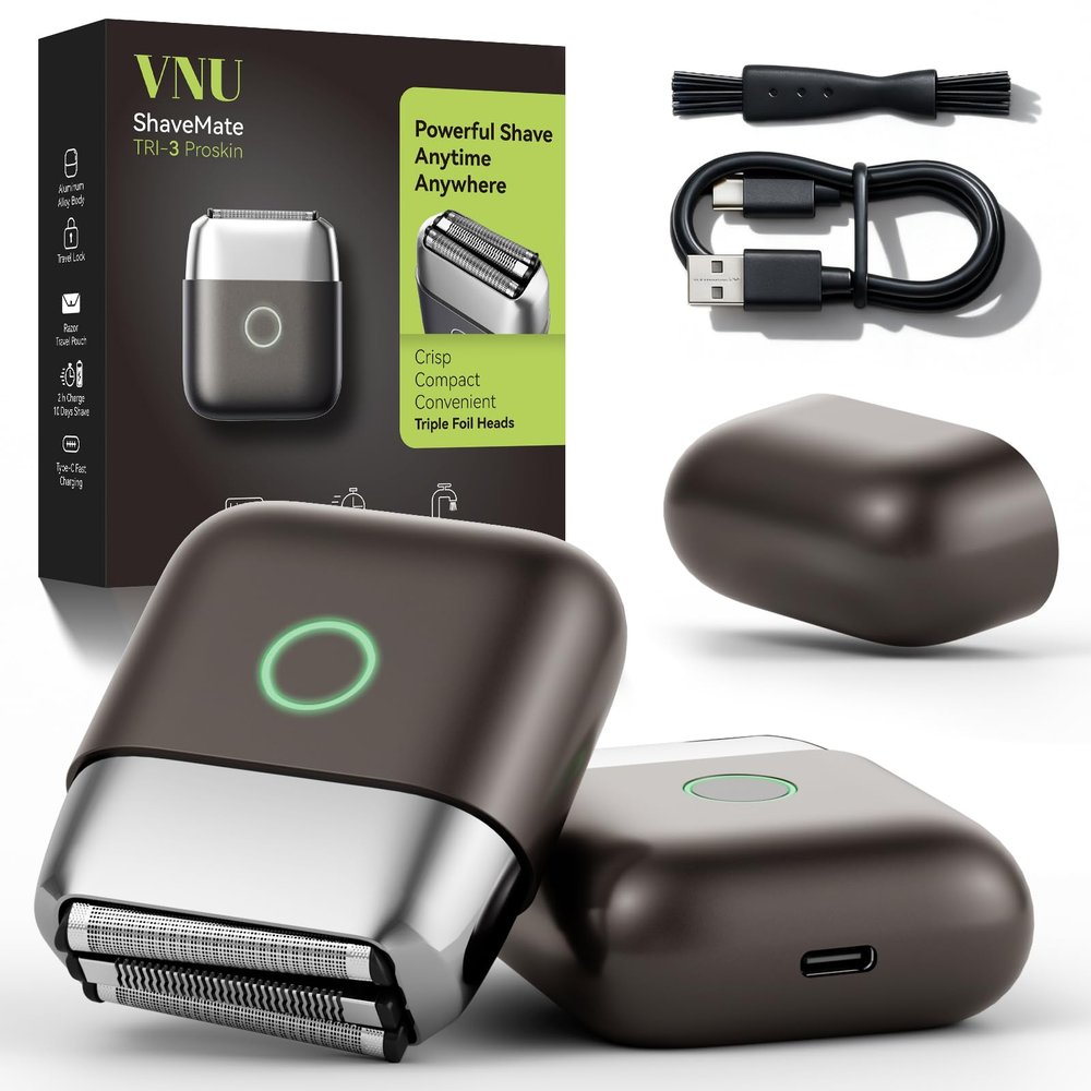 VNU Alloy Body Foil Shaver, Mini Pocket Shaver for Travel, Electric Razor for Men Face Beard, IPX7 Waterproof & 60-Day Standby, Gift for Men/Boyfriend/Husband/Dad/Brother (Dark Gray)