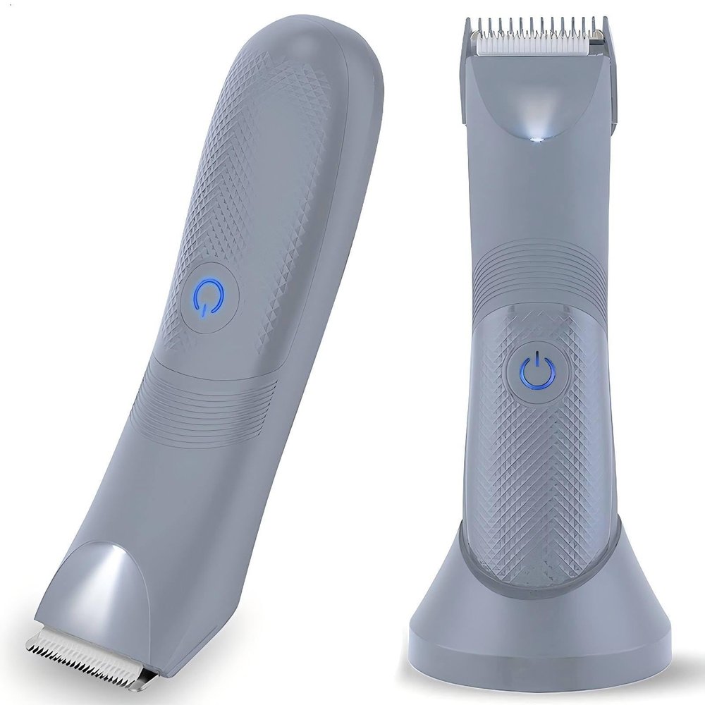NIPOO Electric Bikini Trimmer for Women - 2 in 1 Electric Lady Pubic Hair Groomer Painless Hair Removal Razor Body Shaver(Silver Gray)