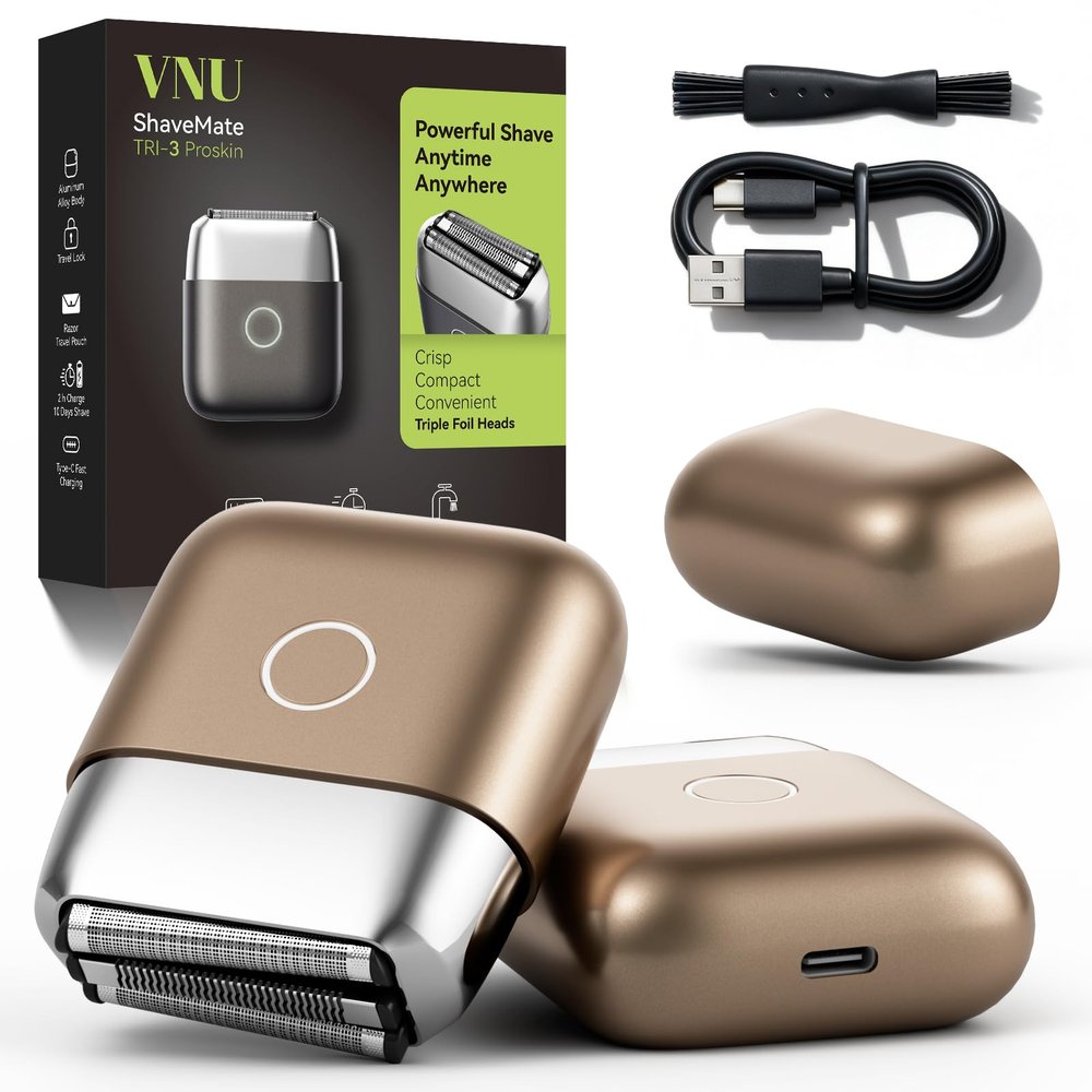 VNU Alloy Body Foil Shaver, Mini Pocket Shaver for Travel, Electric Razor for Men Face Beard, IPX7 Waterproof & 60-Day Standby, Gift for Men/Boyfriend/Husband/Dad/Brother (Desert Titanium)