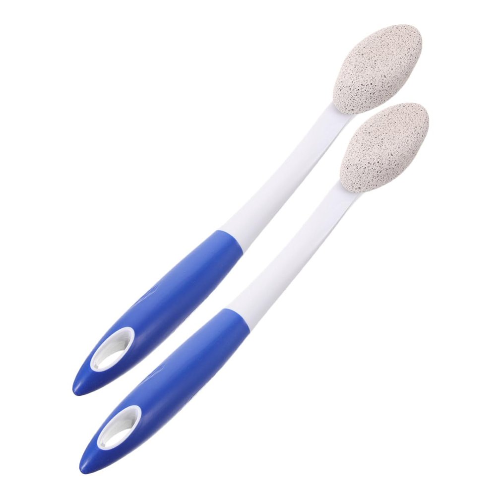 LALADEFIEE 2pcs Long Handle Foot Scrubber with Volcanic Pumice Stone for Dead Skin Removal Ergonomic Pedicure Tool with Detachable Abrasive Head Safe and Convenient for Home and Salon Use
