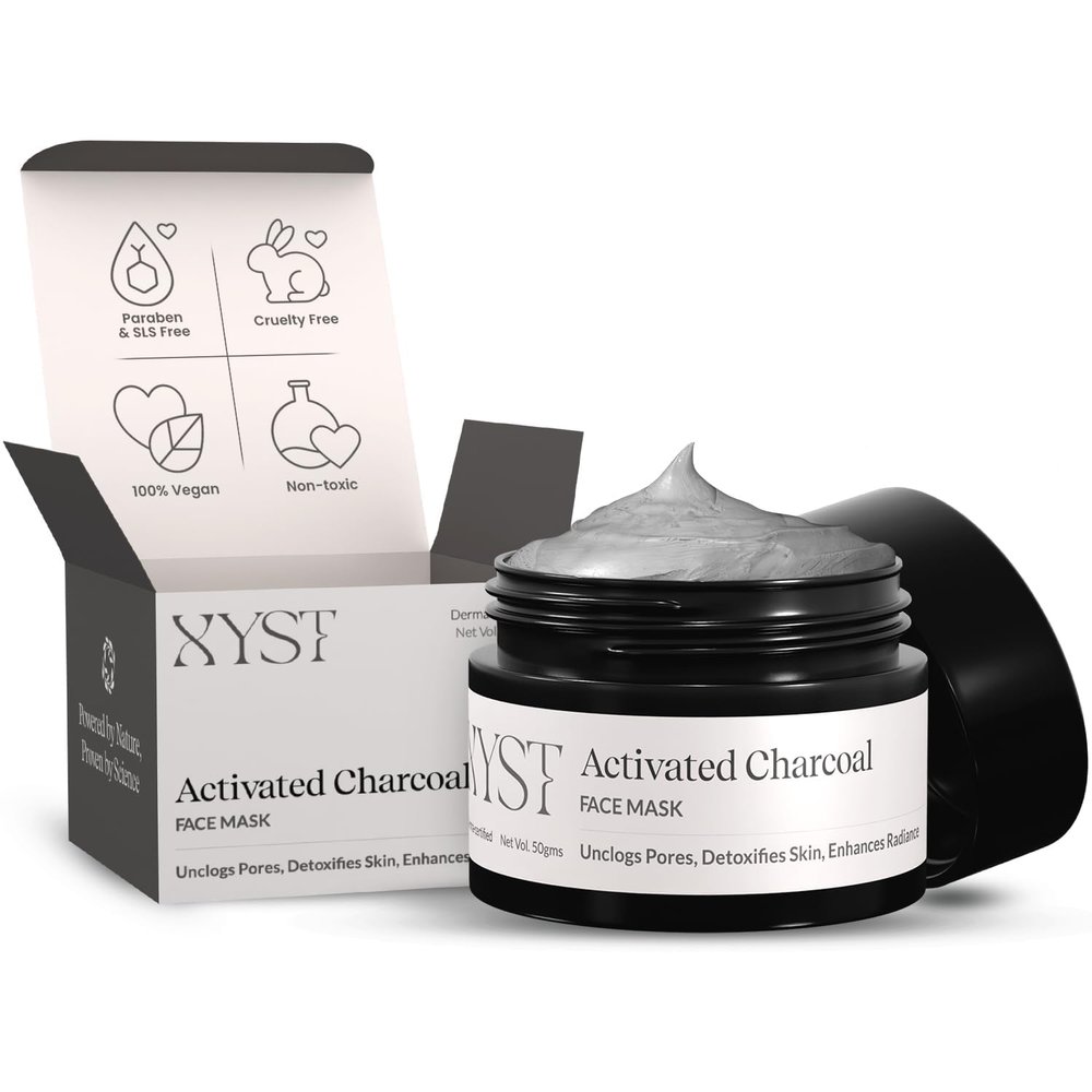 Activated Charcoal Clay Face Mask, Black, 50g, Vegan, Non-Drying, Pore Unclogging, Detoxifying with Kaolin Clay for All Skin Types