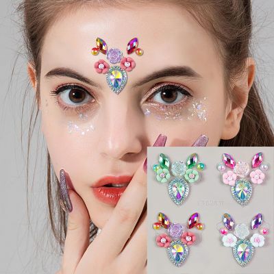 16 Colors Rainbow 3D Rhinestone Crystal Tattoo Sticker for Eyebrow Face Body Makeup Temporary Tattoo Women Festival Accessory DIY Decorations Self Adhesive Eye Gems