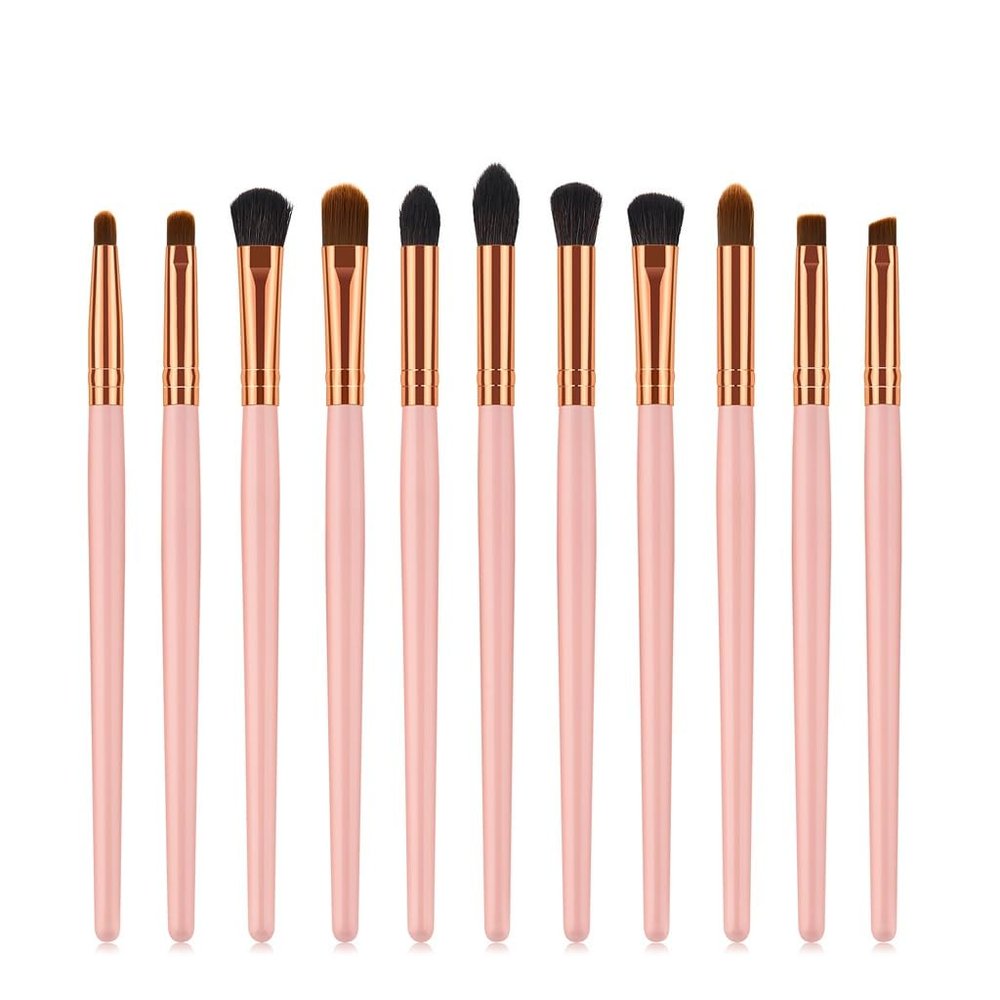 11 x makeup brush eye set shadow eyebrow wood handle powder gold tool