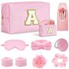 Makeup Gift Set  Initial Cosmetic Bag, Pink Spa Accessories, Satin Eye Mask & Headband; Spa Party Supplies for Girls, Sleepover Party Supplies Gifts for Teen Girls Bridesmaid view 1