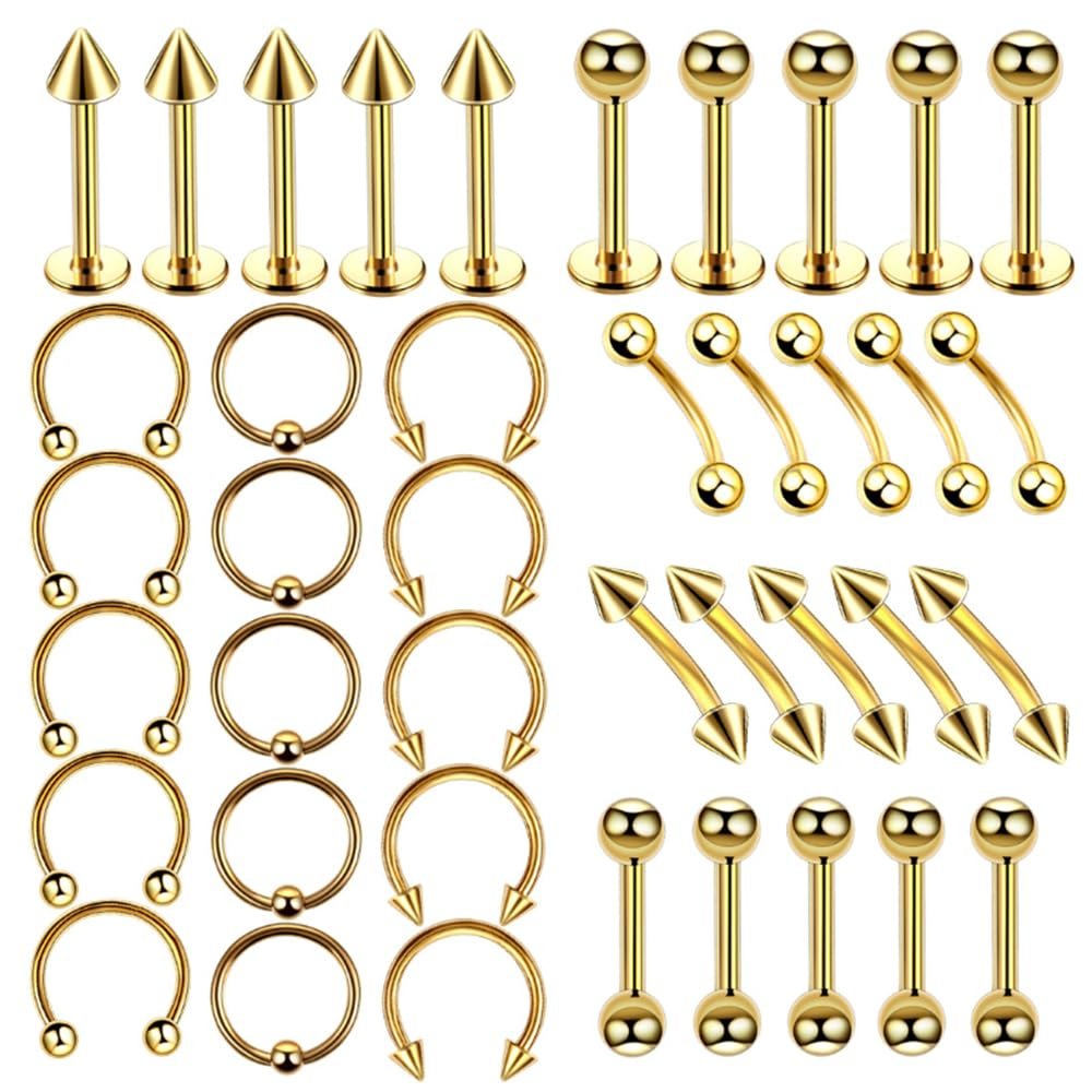 CHARIFIN Body piercing stainless steel Nose ring ear eyebrow lip navel nipple Piercing cartilage stud 14K gold hoop earrings for unisex 40pcs