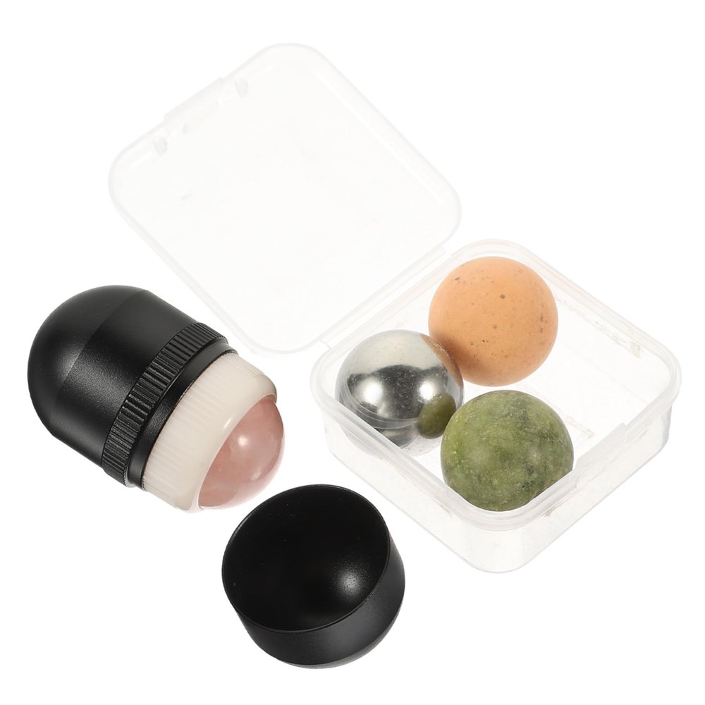 COOLHIYA Anti-aging Jade Roller for Face and Neck Cooling Facial Massage Tool with Metal Shell Eye and Face Massage Ball to Reduce Puffiness and Fine Lines Enhance Skincare Absorption
