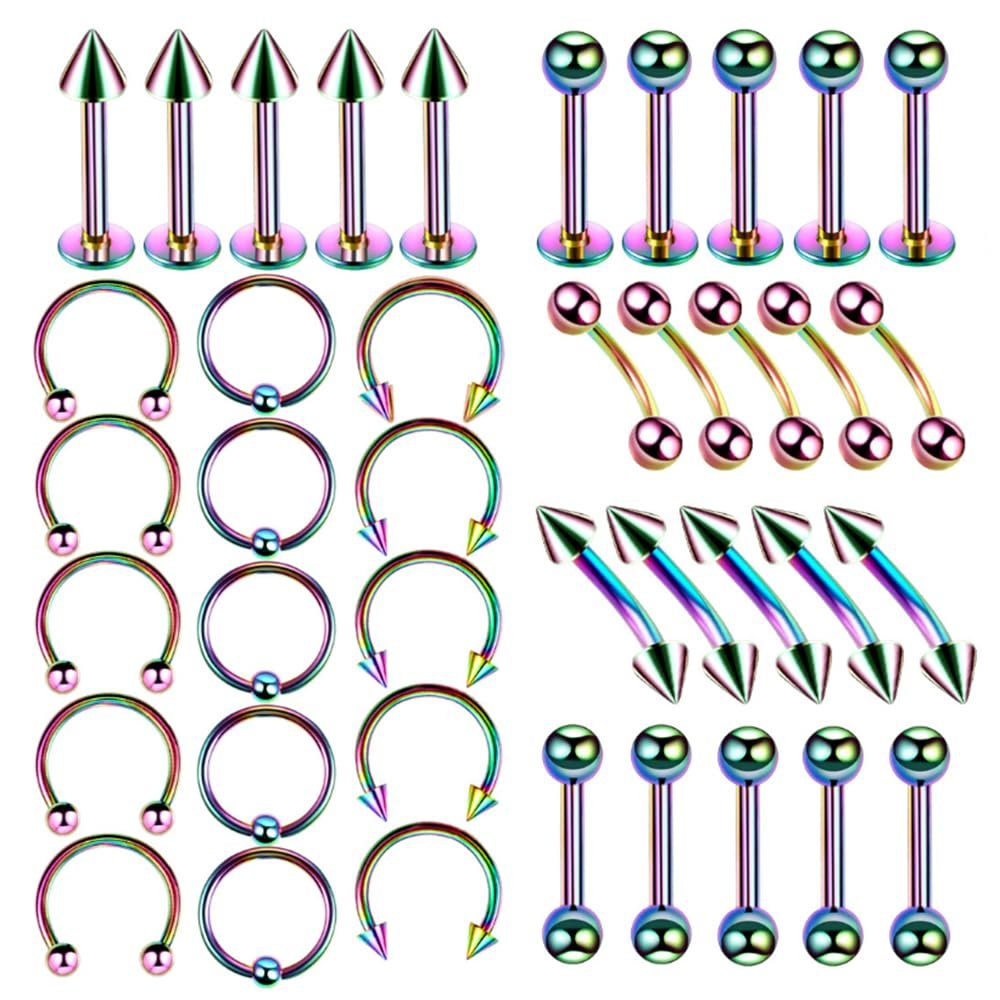CHARIFIN Body piercing stainless steel antiallergy Ear eyebrow navel lip nipple nose ring Cartilage piercing Gold plated hoop earrings for women 40pcs