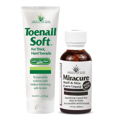 Toenail Softener for Thick Hard Toenails - Safe for Seniors & All Ages - Fast-Acting Toenail Softening Cream - Non Greasy Nail Cream Formulated with Natural Aloe Vera (1 Ounce Tube and Miracure)