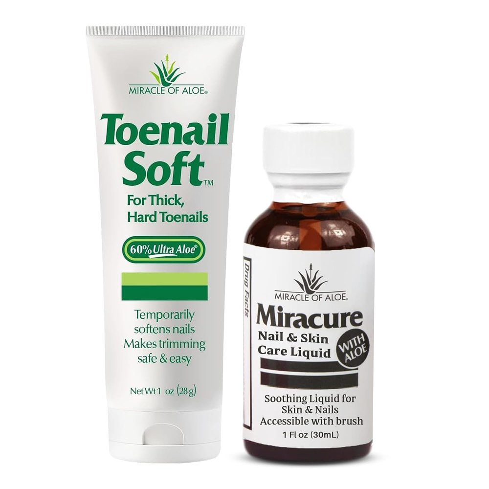 Toenail Softener for Thick Hard Toenails - Safe for Seniors & All Ages - Fast-Acting Toenail Softening Cream - Non Greasy Nail Cream Formulated with Natural Aloe Vera (1 Ounce Tube and Miracure)