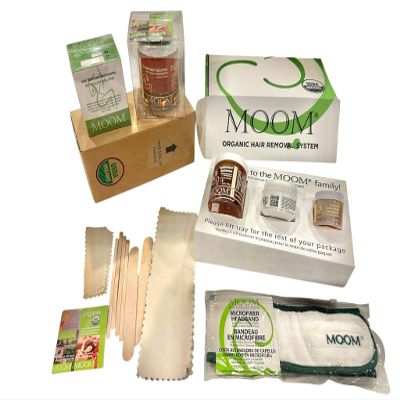 MOOM Organic Sugar Wax Hair Removal Bundle 12 oz Jar, Travel Wax Kit, & 48 Reusable Polycotton Strips Gentle Waxing for Face, Bikini, Brazilian, Legs & Body Natural, Eco-Friendly & Cruelty-Free