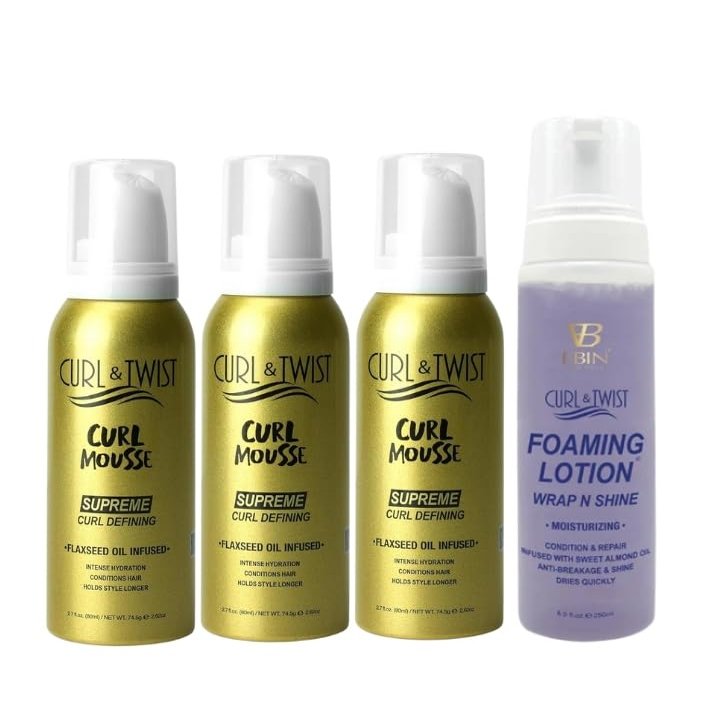 EBIN NEW YORK Curly Hair Mousse for Women & Men  3x Curl & Twist Curl Defining Mousse 80 ml Bundle with Foaming Lotion Moisturizing 8.5 oz Lightweight Hold for Defined Curls Gift Set (4 Items)