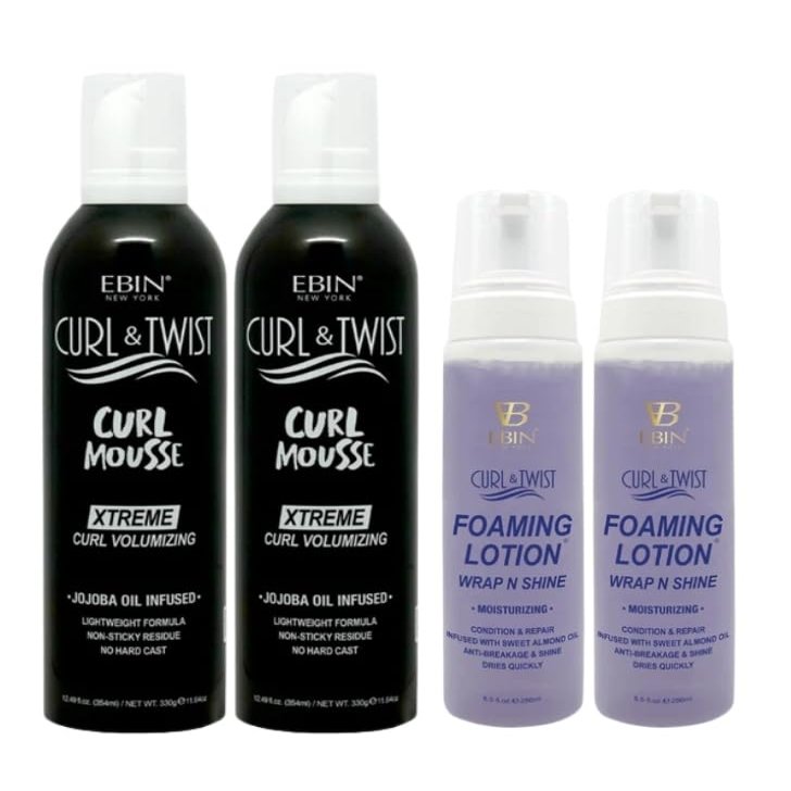 EBIN NEW YORK Curly Hair Products  2x Curl & Twist Curl Mousse Volumizing 354ml Bundle With 2x Foaming Lotion Moisturizing Definition, Hydration & Frizz Control  Gift Set (4 Items)