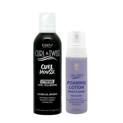 EBIN NEW YORK Curly Hair Products  Curl & Twist Curl Mousse Volumizing 354ml Bundle With Foaming Lotion Moisturizing Definition, Hydration & Frizz Control  Gift Set (2 Items)