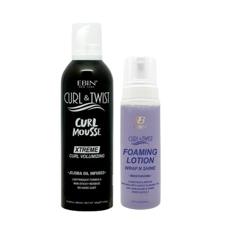 EBIN NEW YORK Curly Hair Products  Curl & Twist Curl Mousse Volumizing 354ml Bundle With Foaming Lotion Moisturizing Definition, Hydration & Frizz Control  Gift Set (2 Items)
