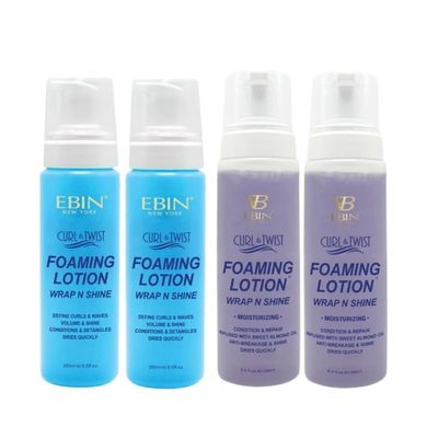 EBIN NEW YORK Hair mousse  2x Curl & Twist Foaming Lotion Original Travel Size Bundle with 2x Moisturizing Foaming Lotion Curl Definition, Shine & Frizz Control  Gift Set (4 Items)