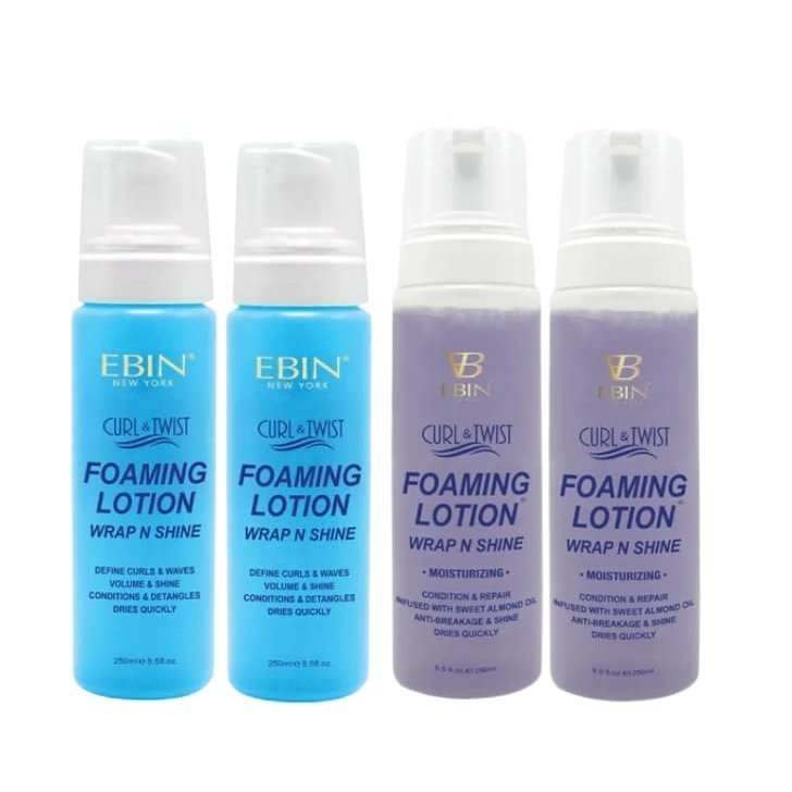 EBIN NEW YORK Hair mousse  2x Curl & Twist Foaming Lotion Original Travel Size Bundle with 2x Moisturizing Foaming Lotion Curl Definition, Shine & Frizz Control  Gift Set (4 Items)