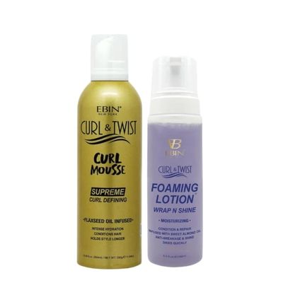 EBIN NEW YORK Hair Mousse  Curl & Twist Curl Mousse Defining 354ml Bundle With Foaming Lotion Moisturizing Definition, Hydration & Frizz Control  Gift Set (2 Items)