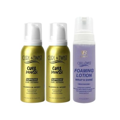 EBIN NEW YORK Curly Hair Mousse for Women & Men  2x Curl & Twist Curl Defining Mousse 80 ml Bundle with Foaming Lotion Moisturizing 8.5 oz Lightweight Hold for Defined Curls  Gift Set (3 Items)