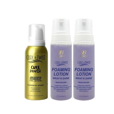 EBIN NEW YORK Curly Hair Mousse for Women & Men  Curl & Twist Curl Defining Mousse 80 ml Bundle with 2x Foaming Lotion Moisturizing 8.5 oz Lightweight Hold for Defined Curls Gift Set (3 Items)