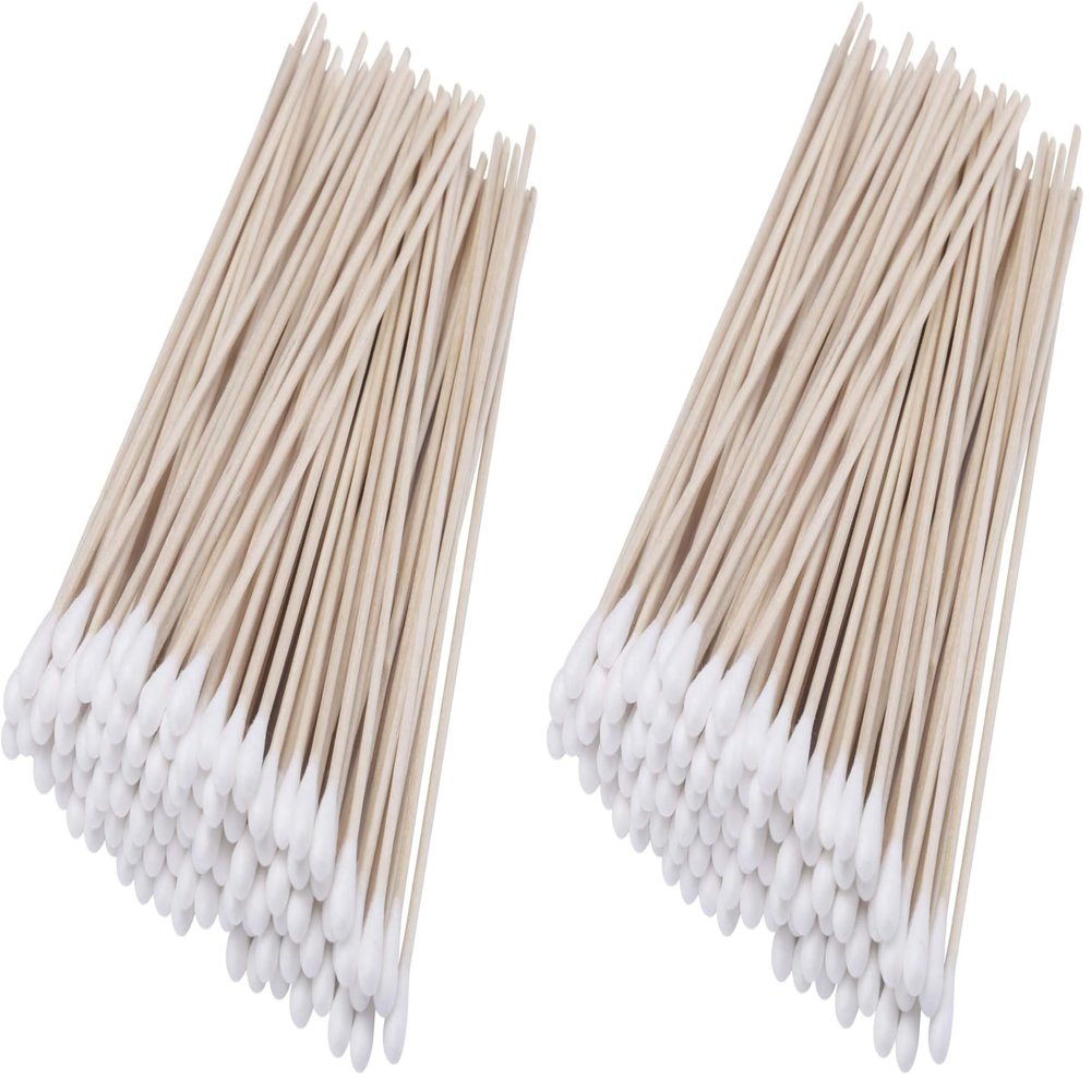 6" Cotton Swabs Wooden Handles Cotton Tipped Applicator Wood Sticks with Single Tip for Gun Cleaning, Wound Clean, Makeup, Removal Residue Tbestmax (500) (Pack of 2)