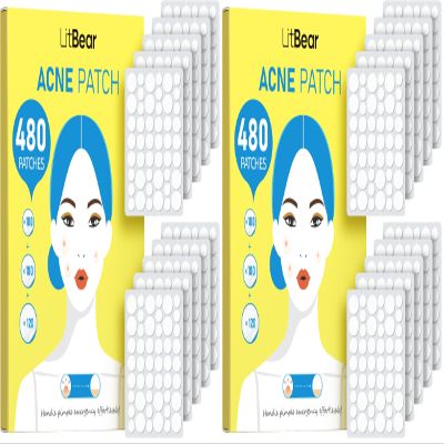 LitBear Pimple Patch Bulk, 480 Patches 3 Size Acne Patches for Face, Hydrocolloid Spot Stickers for Covering Zits, Blemishes, and Breakouts, Suitable for All Skin Types (Pack of 2)