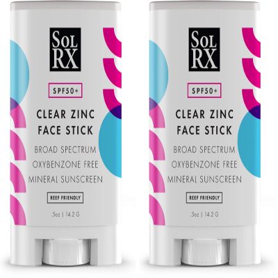 SolRX MINERAL SPF 50 Sunscreen Stick for Face - Zinc Oxide Sunsceen Stick, Clear, Non-Greasy (Pack of 2)