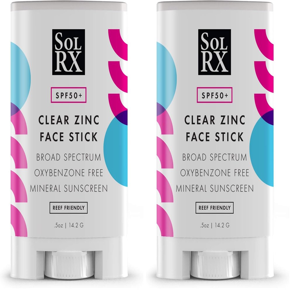 SolRX MINERAL SPF 50 Sunscreen Stick for Face - Zinc Oxide Sunsceen Stick, Clear, Non-Greasy (Pack of 2)
