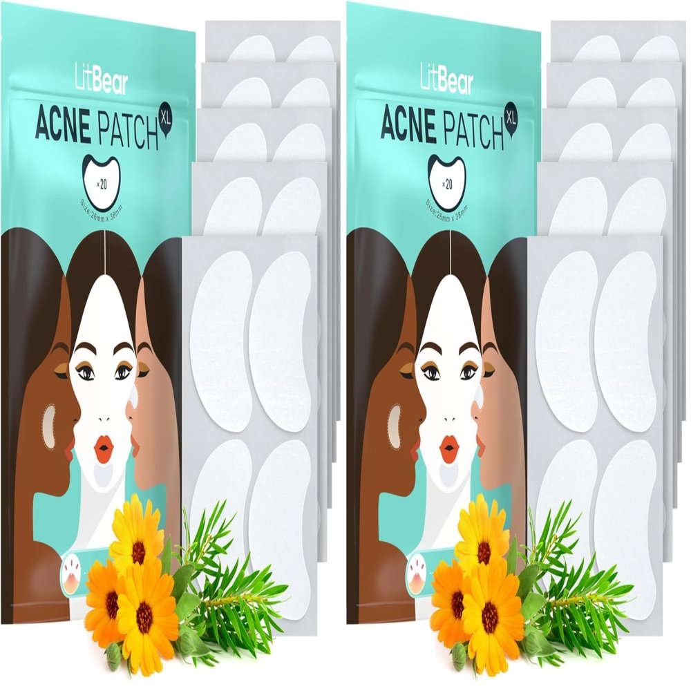 LitBear Acne Patches Large, Hydrocolloid Pimple Patches for Breakouts, Zit and Blemish, Large Acne Patches for Face, Chin, Back and Body with Tea Tree & Calendula Oil (Pack of 2)