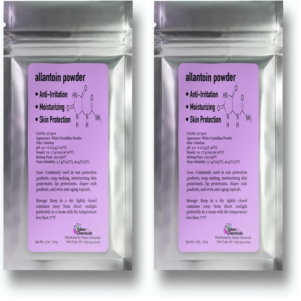 Allantoin Powder 2 Oz Cosmetic Grade for DIY Emulsion Cream Lotion Skin Care (2 oz. / 56 Grams), Allantoin Helps to Hydrate The Skin by Talsen Chemicals (Pack of 2)