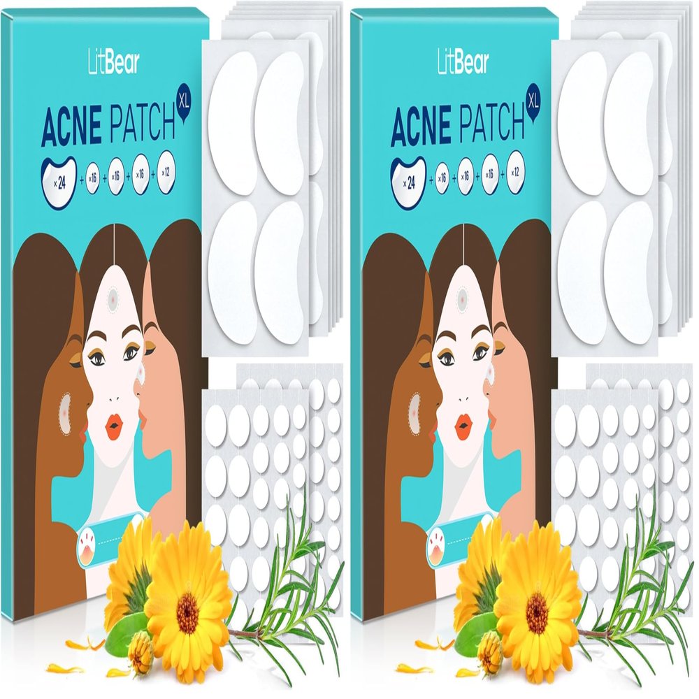 LitBear Acne Patches Large, Hydrocolloid Pimple Patches for Breakouts, Zit and Blemish, Acne Patches for Face, Chin, Back and Body with Tea Tree Oil (Pack of 2)