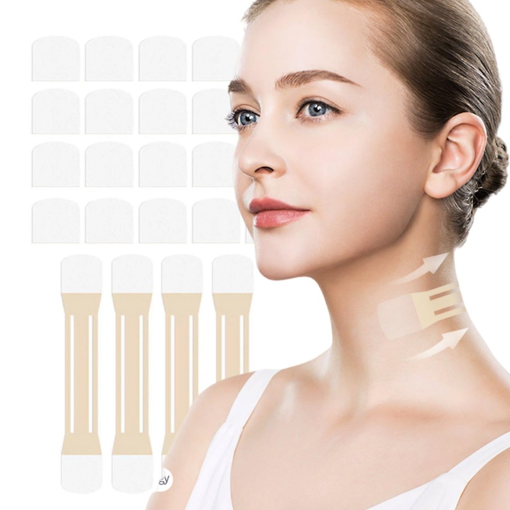 Neck Lift Tape Invisible - 20Pcs Instant Face & Neck Firming Tape with 4 Bands, Lifting for Sagging Skin, Jaw Contouring, Waterproof & Reusable Wrinkle Patches for Women