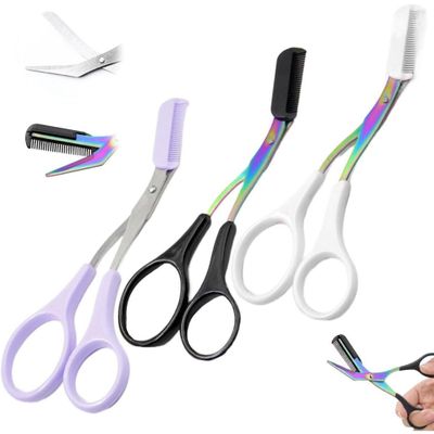 Eyebrow Trimmer Scissor, New 2 in 1 Eyebrow Scissors with Comb, Non-Slip Stainless Steel Eyebrow Trimming Scissors, Eyebrow Cutter Hair Removal Eyebrow Scissor Makeup Tool for Women Men (Black) 541521