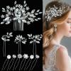 10 pcs Wedding Hair Accessories Bridal Hair Pins Silver Rhinestone with Pearls Hair Pieces for Brides Women Girls (Silver A) view 1