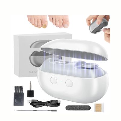 Electric Nail Clippers for Seniors, 2-in-1 Electric Toe Nail Clippers & Polishers with LED Light, Painless Smart Nail Clipper for Trimming Tough, Thick Nails(White)