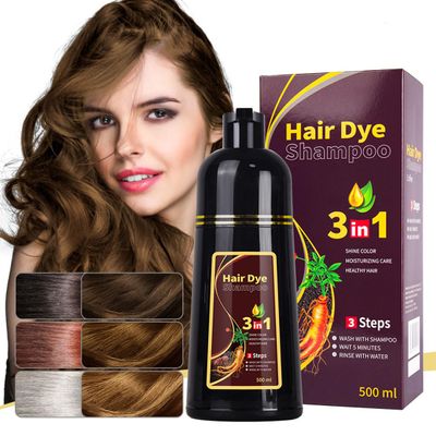 3-in-1 Black Hair Dye Shampoo, Natural Herbal Formula with Ginseng Extract, Multiple Color Options, 500ml (Chestnut Brown)